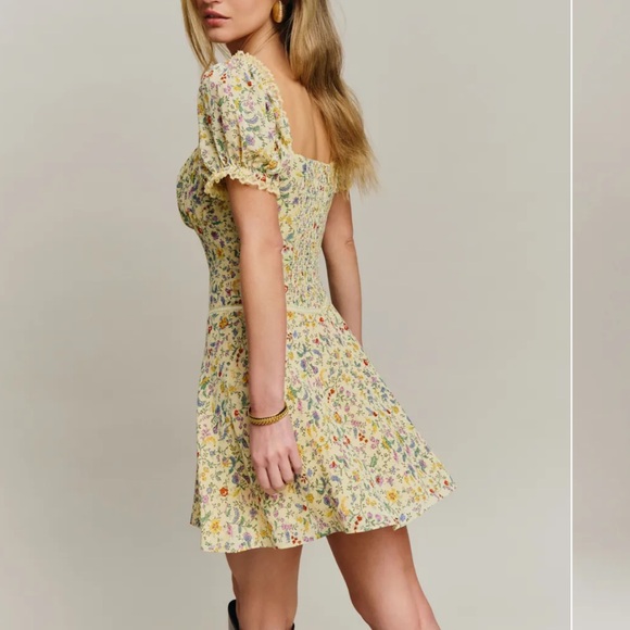 Reformation Yellow Floral Puff-Sleeve Dress “Ondine Dress” - Picture 9 of 9